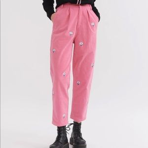 Lazy Oaf pink corduroy cat pants